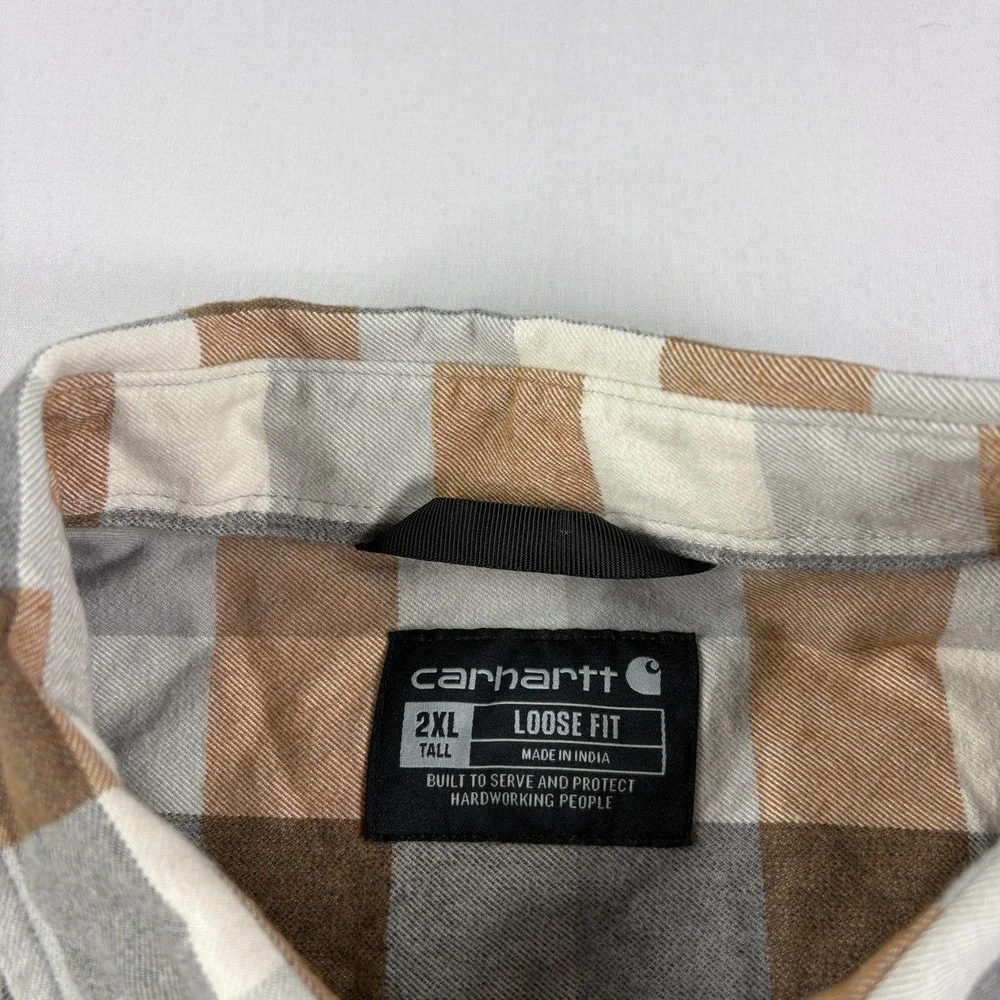 Carhartt Flannel Shirt Mens 2XLT Tall Gray Brown Heavyweight Button Up Workwear